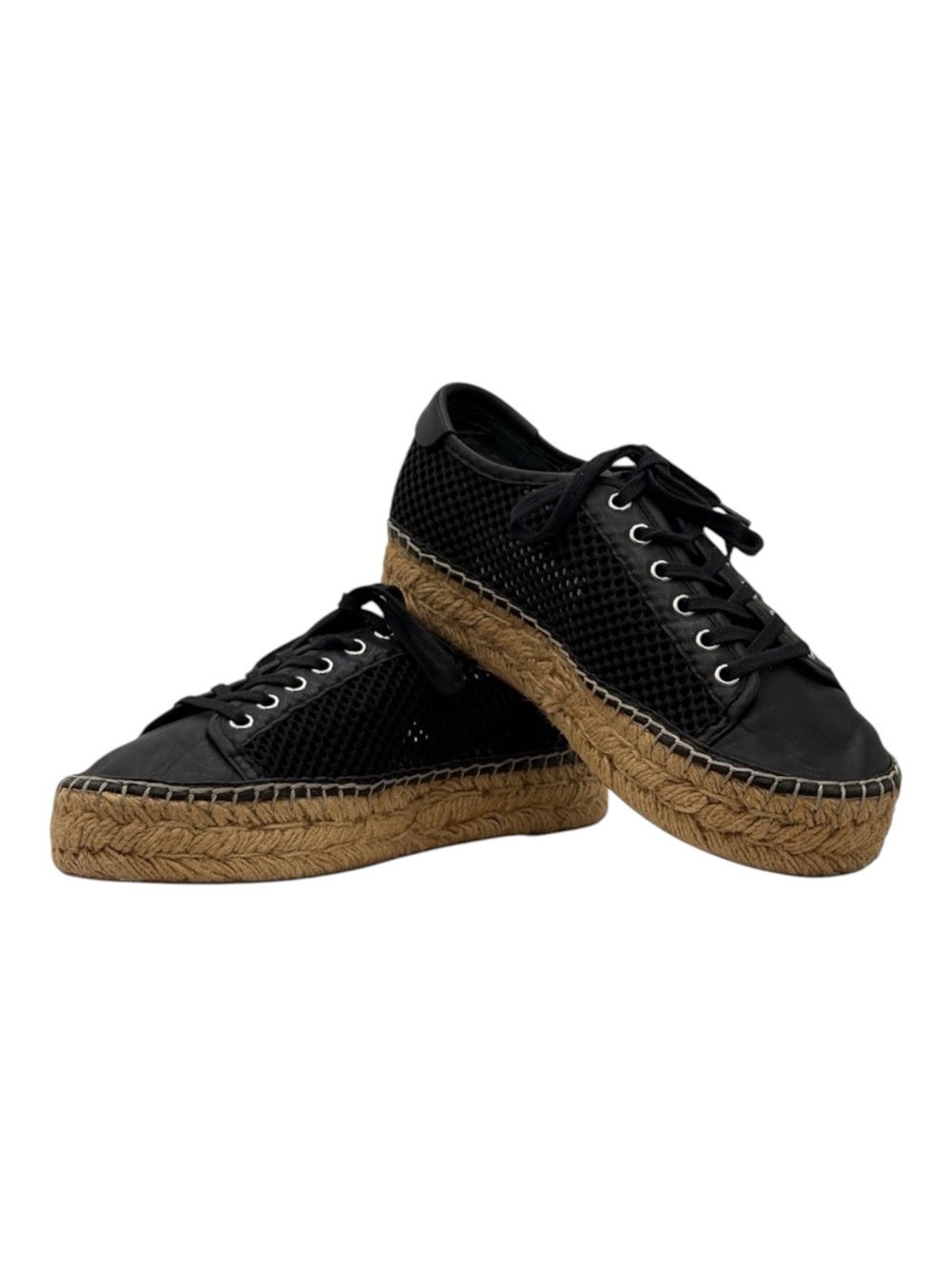 Marc Fisher LTD Womens Sneakers 7.5 Black Mesh Leather Platform Espadrille‎